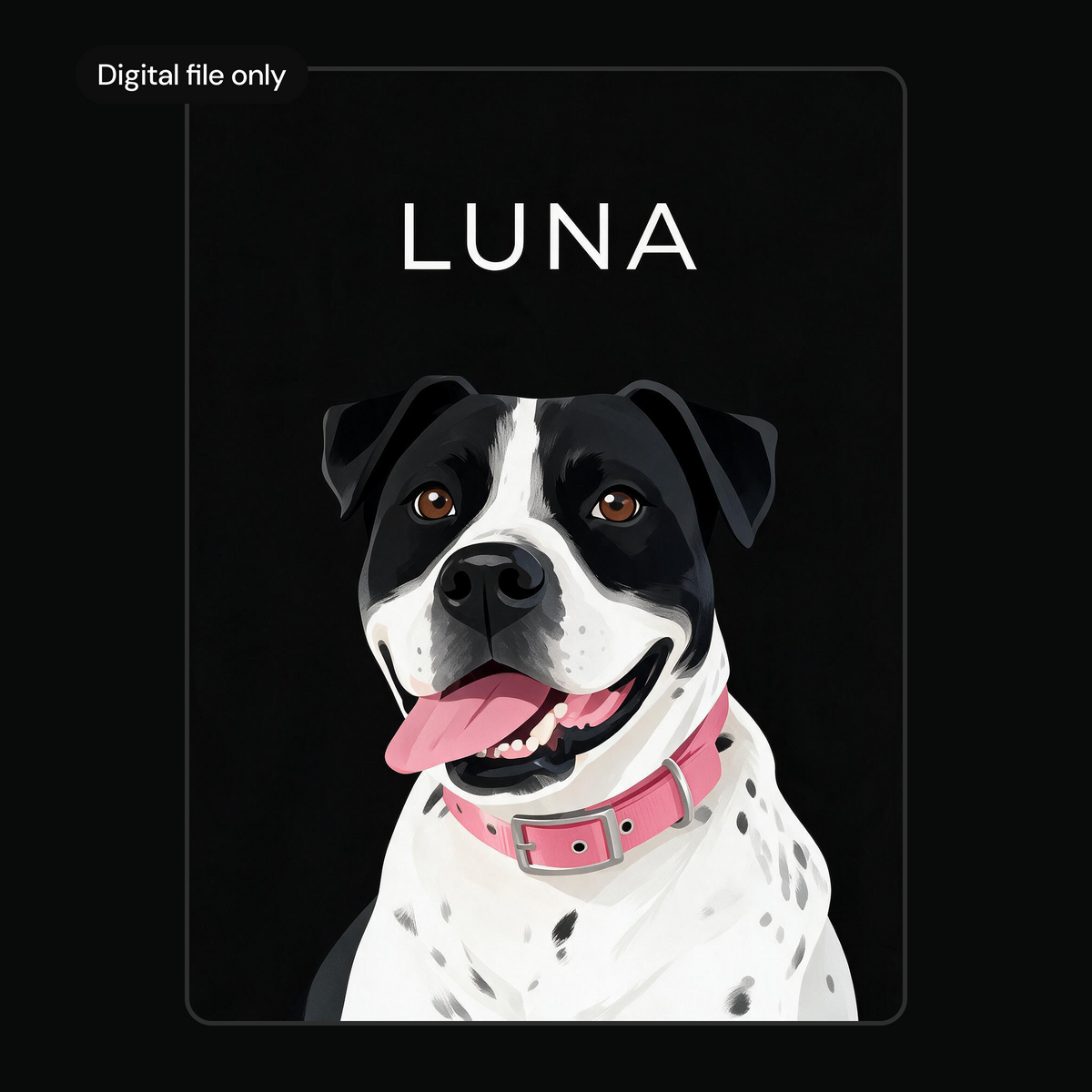 Custom single pet portrait digital download, black background