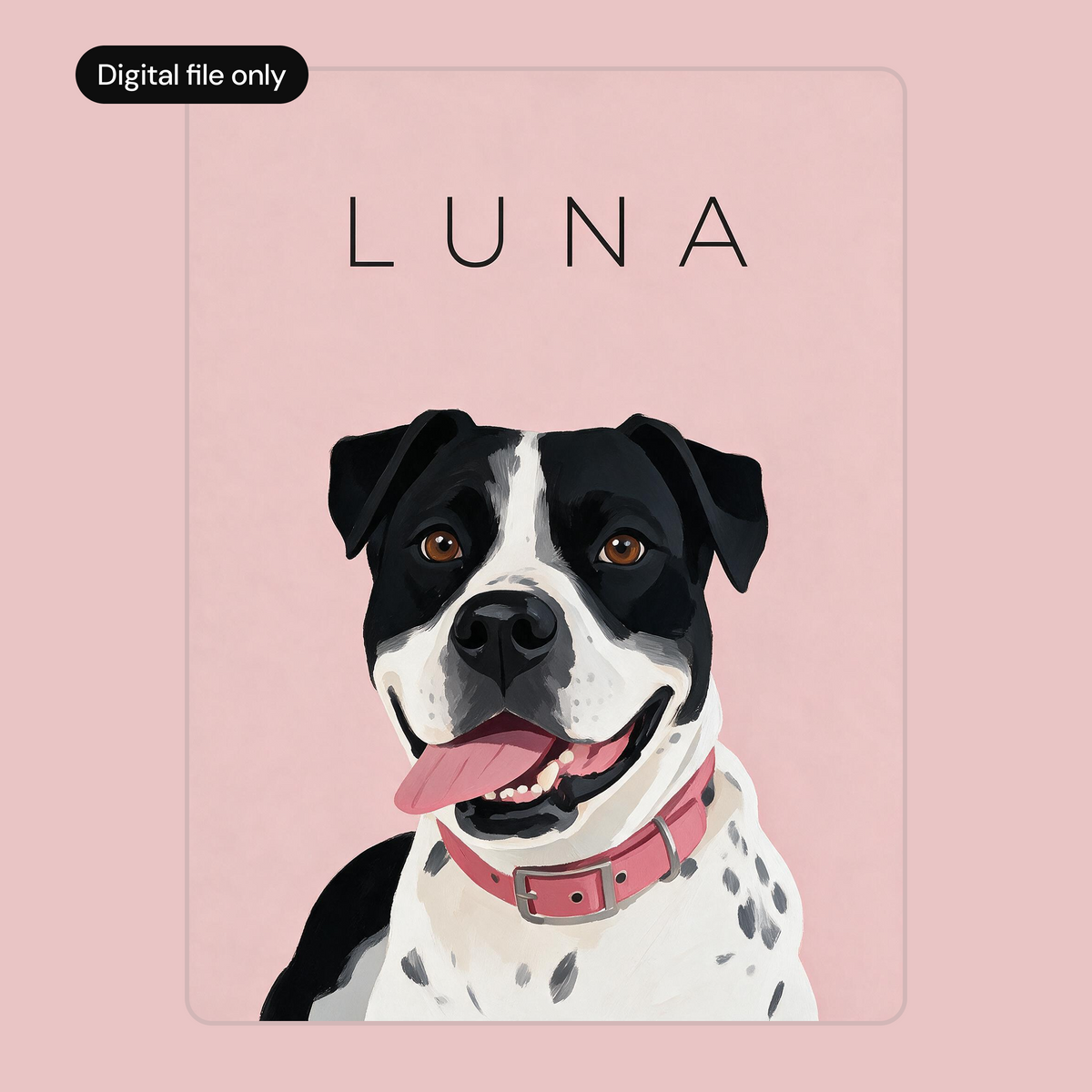 Custom single pet portrait digital download, pale pink background