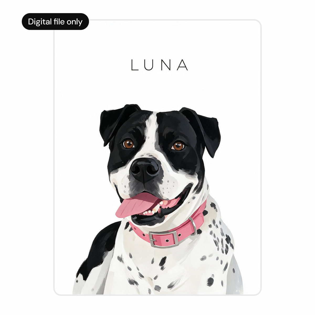 Custom single pet portrait digital download, white background