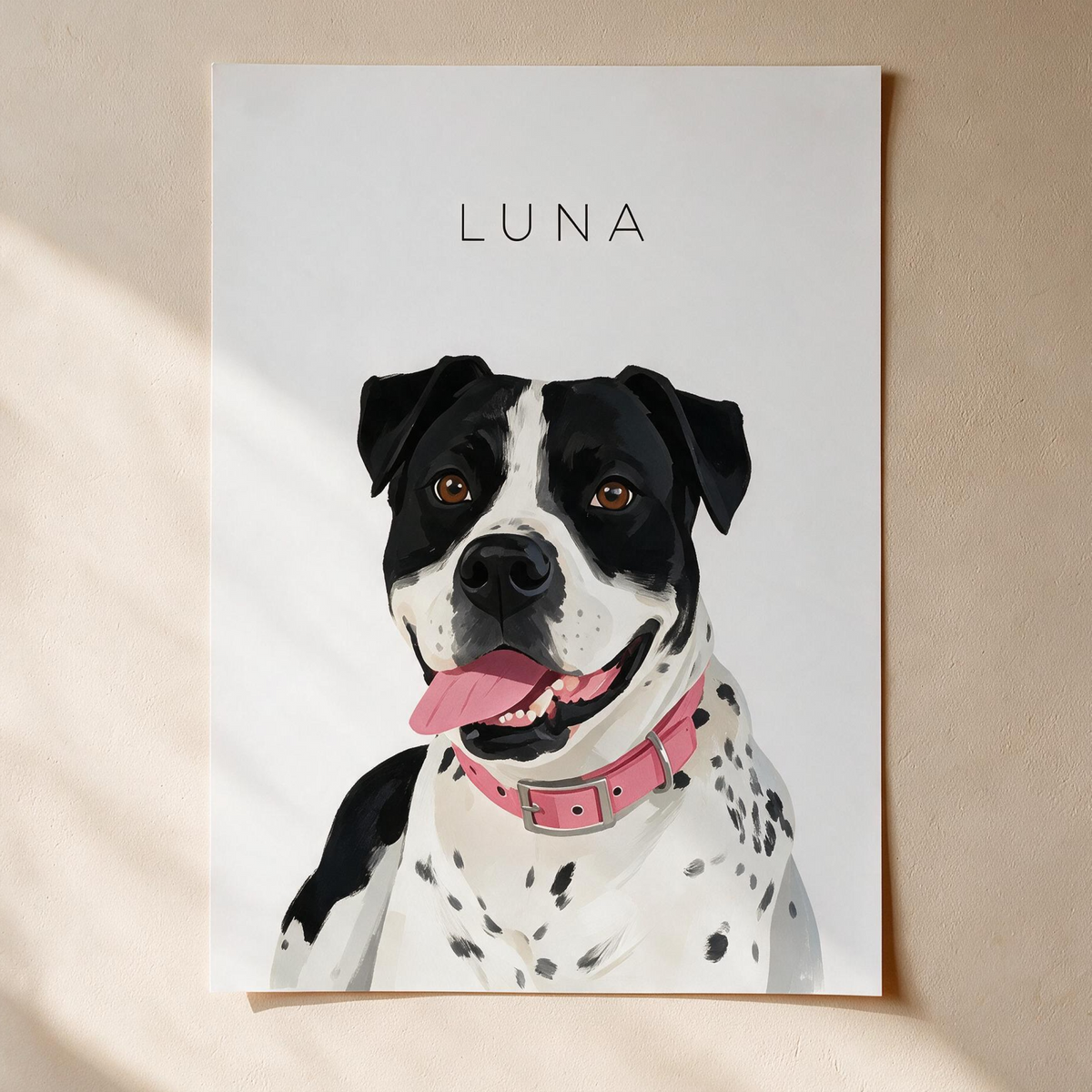 Custom single pet portrait, unframed art print on a white background