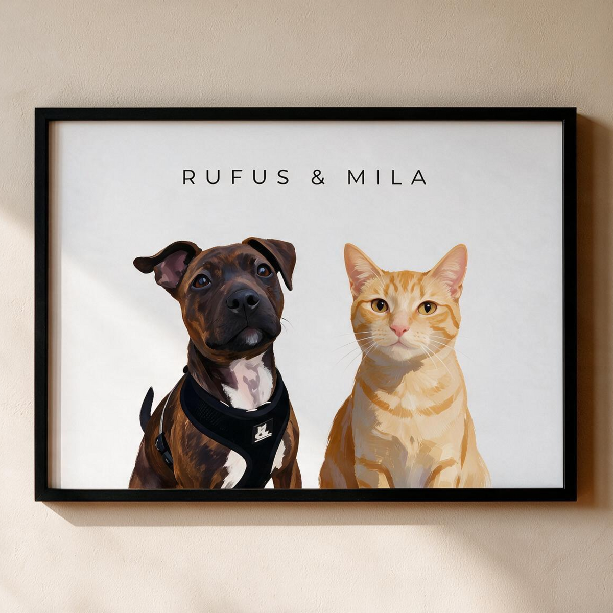 Custom two pet portrait illustrated from your photos