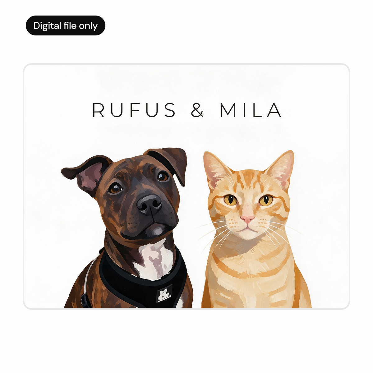 Custom two pet portrait digital download, white background