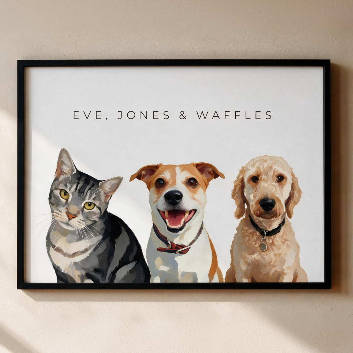 Custom three pet portrait illustrated from your photos